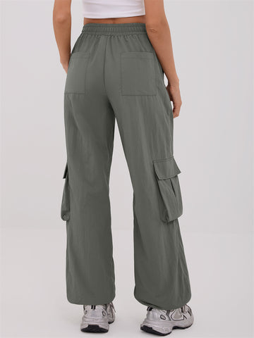 ZAFUL Women's Cargo Pants with Pockets Casual Elastic High Waisted Trousers