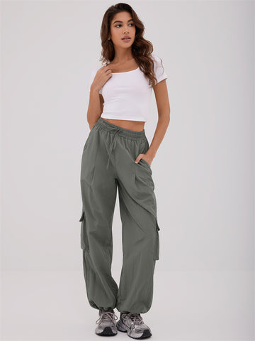ZAFUL Women's Cargo Pants with Pockets Casual Elastic High Waisted Trousers