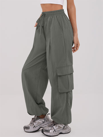 ZAFUL Women's Cargo Pants with Pockets Casual Elastic High Waisted Trousers
