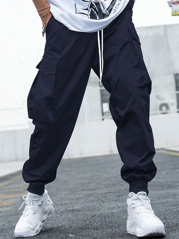 ZAFUL Men's Flap Pocket Drawstring Techwear Cargo Pants Athletic Elastic Joggers Casual Sweatpants