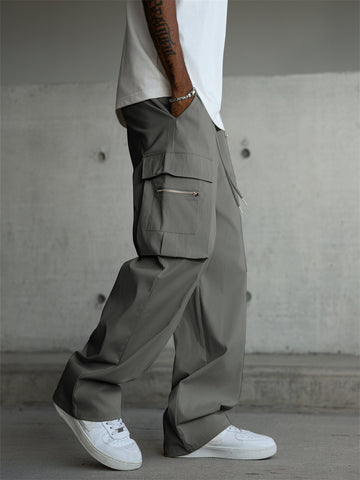 ZAFUL Men's Casual Cargo Pants Drawstring Elastic Waist Pants Loose Fit Joggers with Zip Pockets for Streetwear