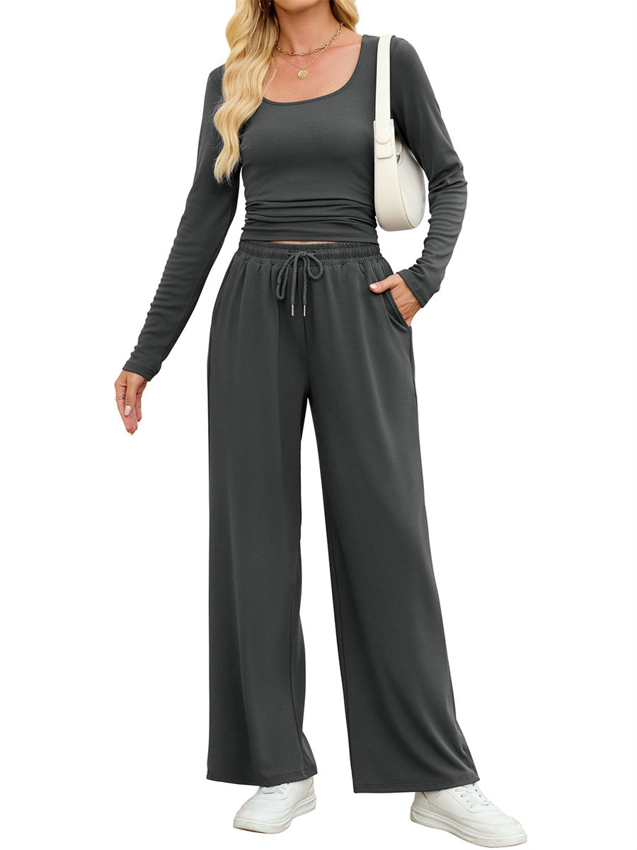 ZAFUL Women's 2 Piece Fall Outfits Set - Long Sleeve Top & Wide Leg Tracksuits