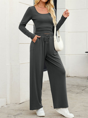 ZAFUL Women's 2 Piece Fall Outfits Set - Long Sleeve Top & Wide Leg Tracksuits