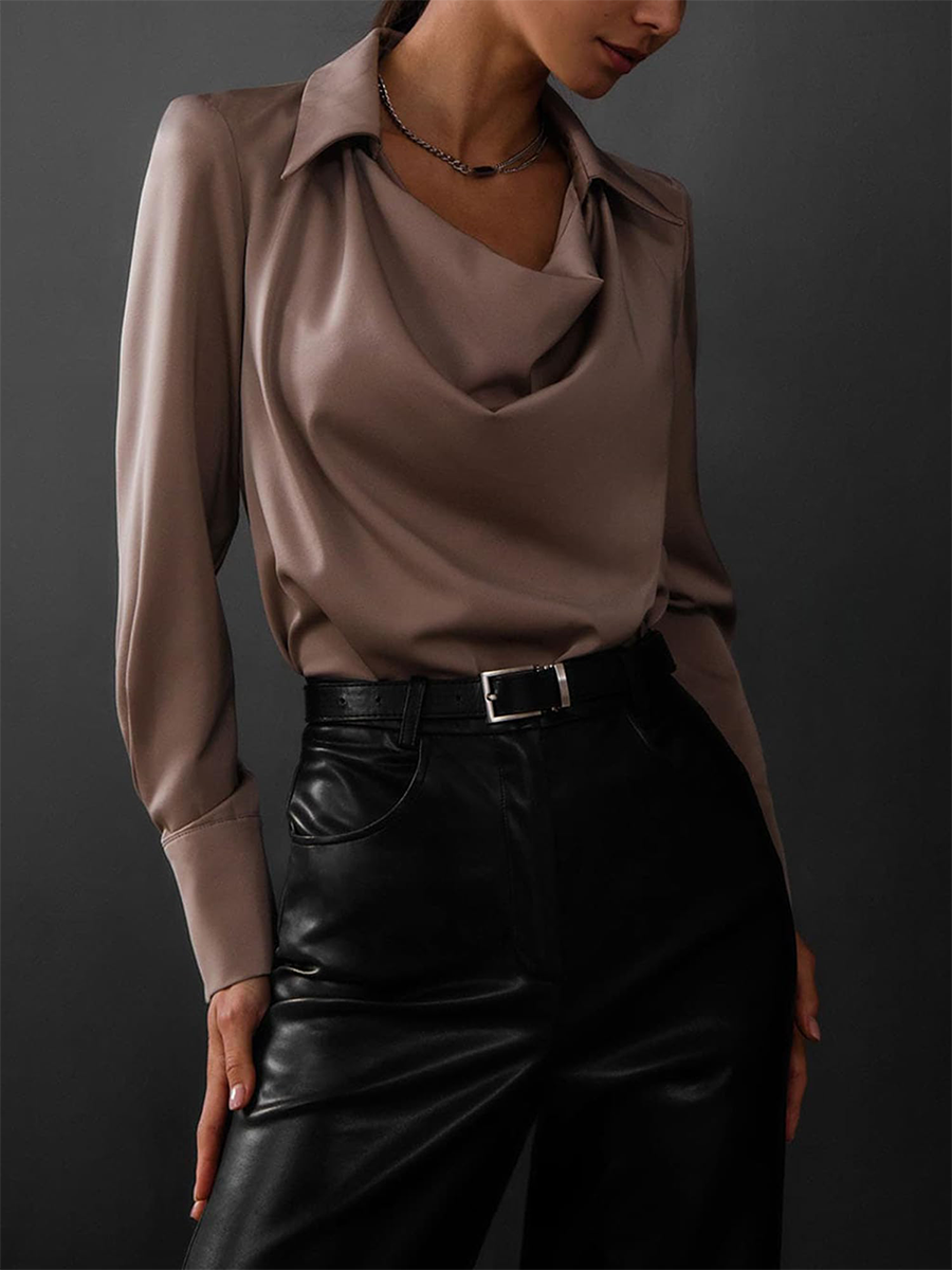 Draped-Satin-Blouse-Brown-1