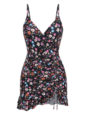 ZAFUL Women's One Piece Swim Dress Tummy Control Bathing Suit Adjustable Straps Swimdress