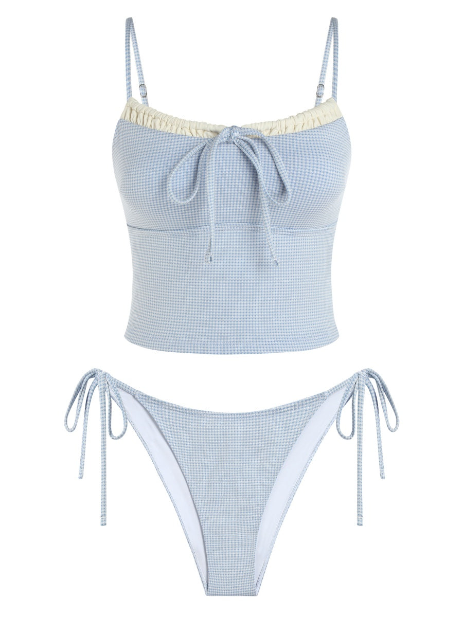 ZAFUL Womens Cute Tankini Bathing Suits Gingham Two Piece Floral Tankinis Sets Y2K Color Block Swimsuits with Tie Side Bottom