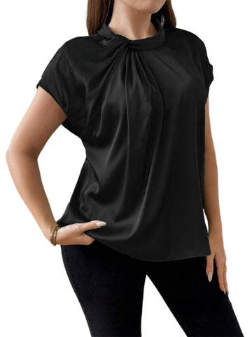 ZAFUL Women's Fashion Plus Size Solid Color Satin Shirt