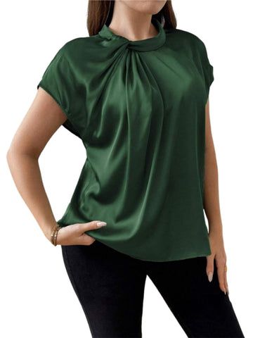 ZAFUL Women's Fashion Plus Size Solid Color Satin Shirt