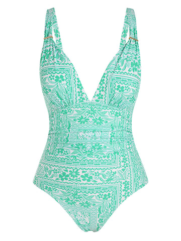 ZAFUL Women's Tummy Control One Piece Swimsuit V Neck Bathing Suit