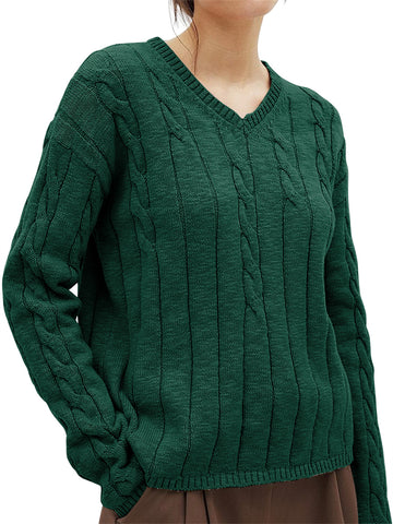 ZAFUL Women's V-Neck Cable Knit Sweater