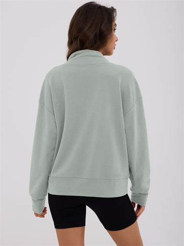 ZAFUL Women's Half Zip Pullover Collared V Neck Pockets Long Sleeve Sweatshirt
