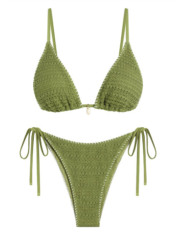 ZAFUL Women's Sexy Triangle Bikini Set 2025 Crochet Tie Side String Cheeky Swimsuit 2 Piece Bathing Suits