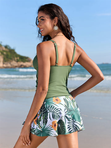 ZAFUL Womens Tummy Control Scalloped V Neck Tankini Bathing Suits with Skirt Bottom