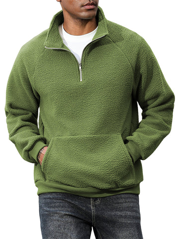 ZAFUL Men's Fluffy Polar Fleece Sweatshirt Half Zip Unisex Hoodie