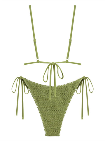 ZAFUL Women's Sexy Triangle Bikini Set 2025 Crochet Tie Side String Cheeky Swimsuit 2 Piece Bathing Suits