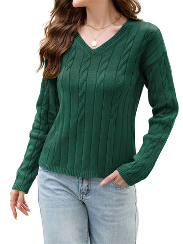 ZAFUL Women's V-Neck Cable Knit Sweater