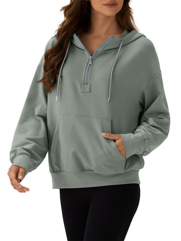 ZAFUL Women's Half Zip Fleece Hoodie Oversized Cropped lightweight Sweatshirt with Kangaroo Pocket for Fall Winter 2025-AMZ