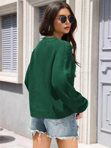 ZAFUL Women's Cable Knit Sweater Crewneck Long Lantern Sleeve Pullover-AMZ