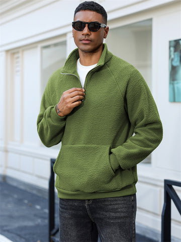 ZAFUL Men's Fluffy Polar Fleece Sweatshirt Half Zip Unisex Hoodie