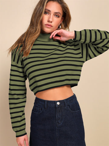 ZAFUL Women's Turtleneck Striped Color Block Long Sleeve Pullover Sweater Fall Outfits