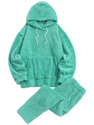 ZAFUL Women's Fuzzy Fleece Pajamas Sets Loungewear Long Sleeve pocket Casual Hoodies and Pants Set 2 Piece Fluffy Sleepwear