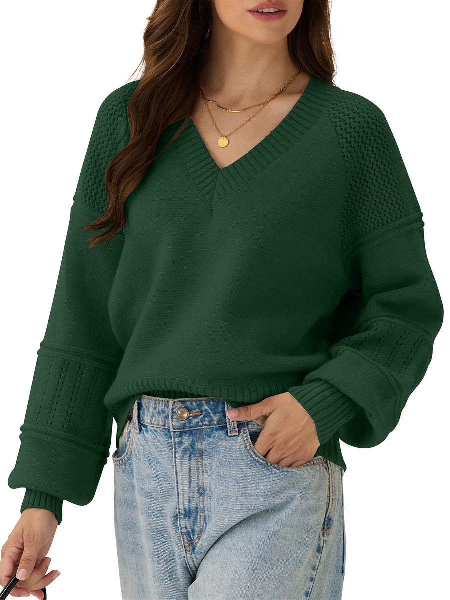 ZAFUL Women's Sweater Fall Trendy Long Sleeve V Neck Loose Casual Tunic Tops-AMZ