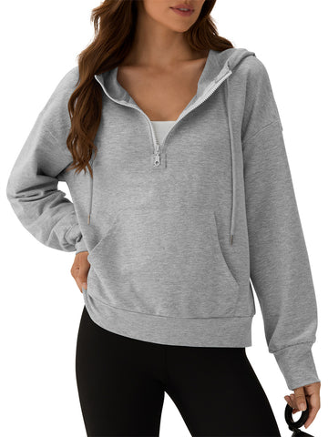 ZAFUL Women's Half Zip Fleece Hoodie Oversized Cropped lightweight Sweatshirt with Kangaroo Pocket for Fall Winter 2025-AMZ