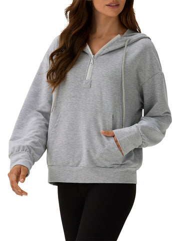 ZAFUL Women's Half Zip Fleece Hoodie Oversized Cropped lightweight Sweatshirt with Kangaroo Pocket for Fall Winter 2025-AMZ