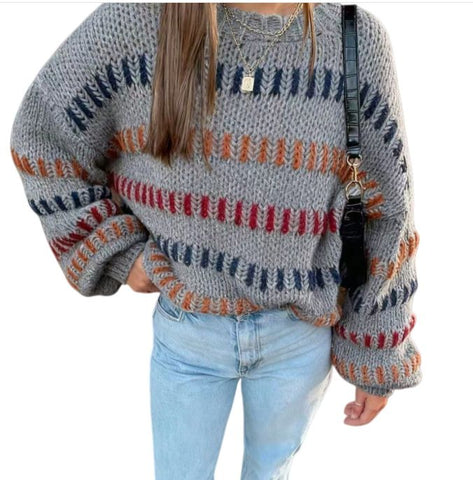 Striped Crewneck Knit Sweater