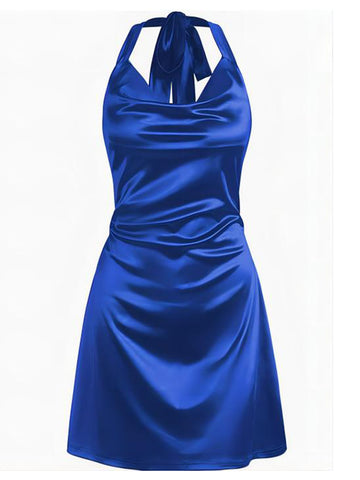 Halterneck-Satin-Mini-Dress-Royal Blue
