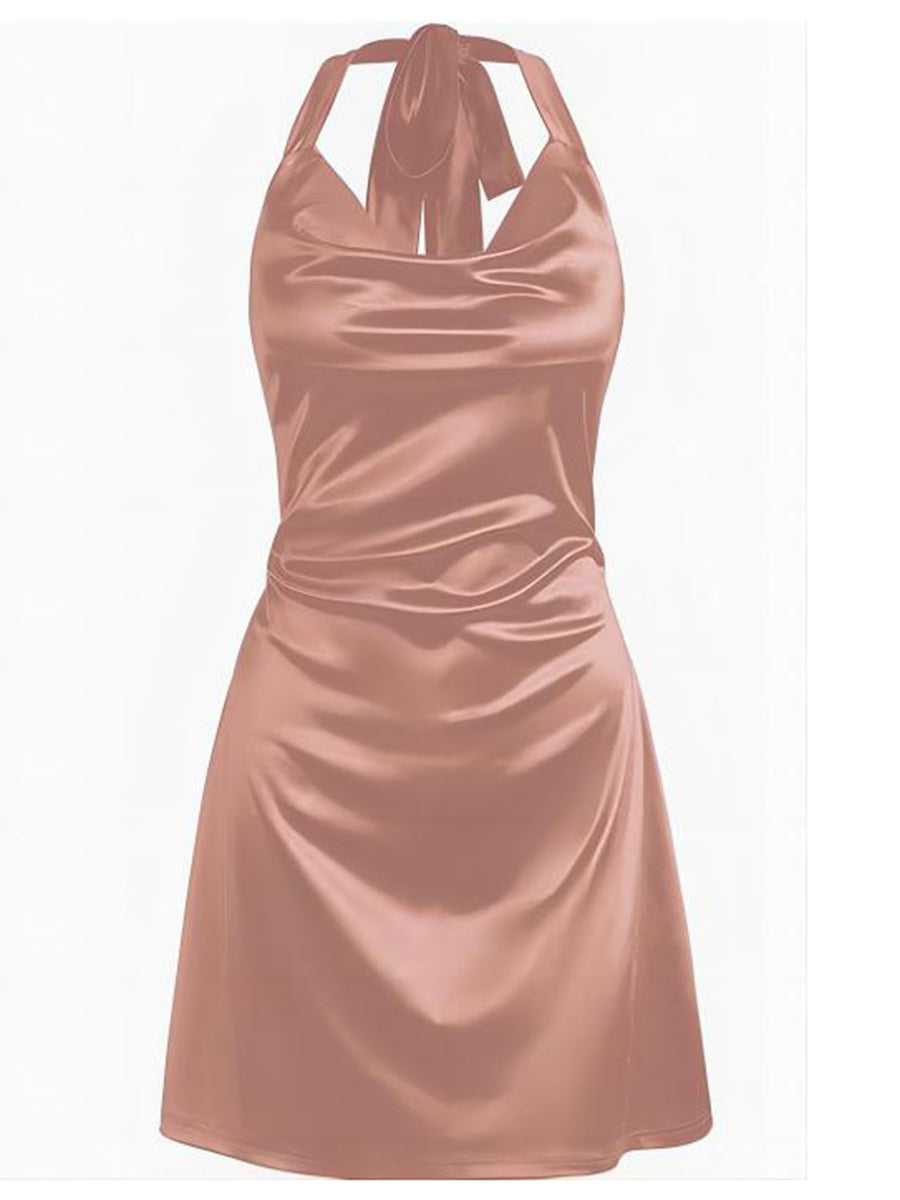 Halterneck-Satin-Mini-Dress-Rose Gold