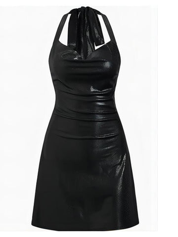 Halterneck-Satin-Mini-Dress-Bright Black