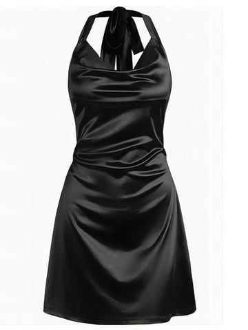 Halterneck-Satin-Mini-Dress-Black