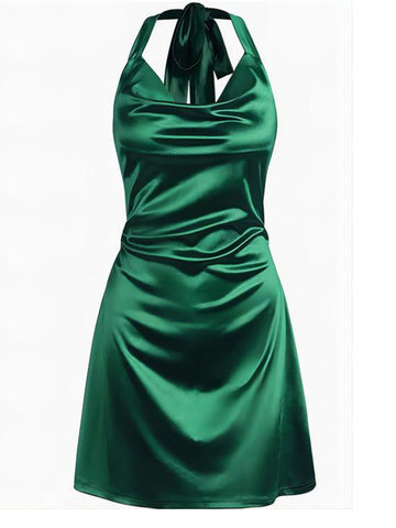 Halterneck-Satin-Mini-Dress-Green