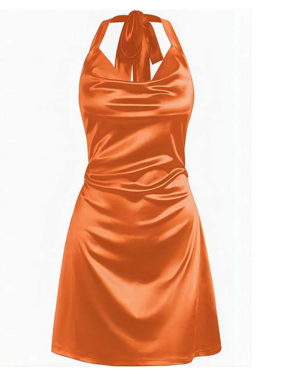 Halterneck-Satin-Mini-Dress-Orange
