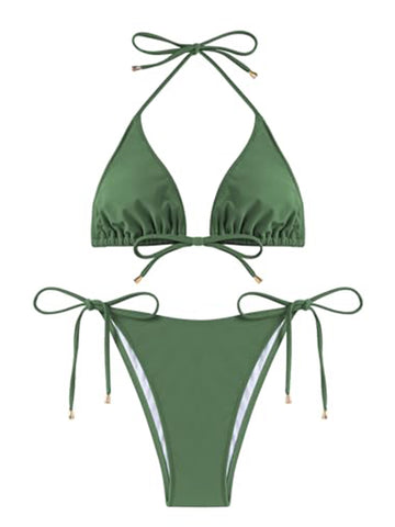 High-Cut-Halter-Triangle-Bikini-Set-Army Green