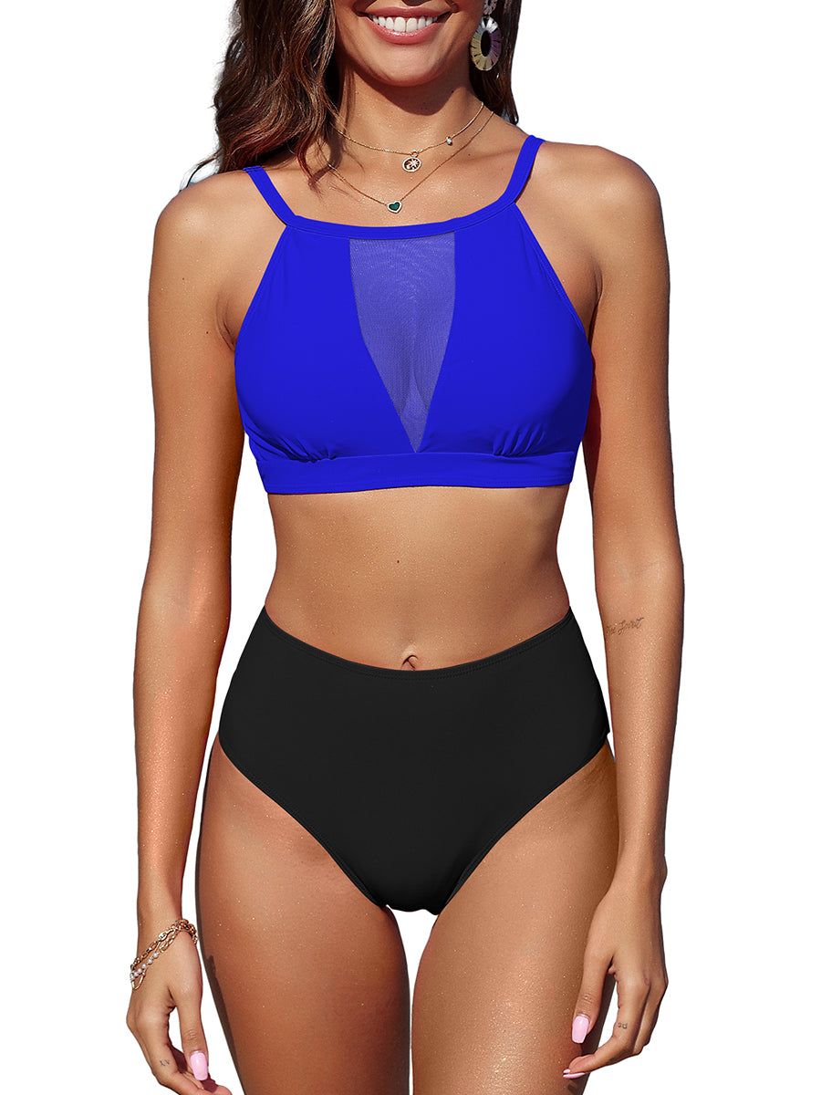 High-Neck-Bikini-Set-Navy Blue