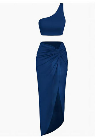 High-Slit-Twist-Skirt-Dress-Set-Blue