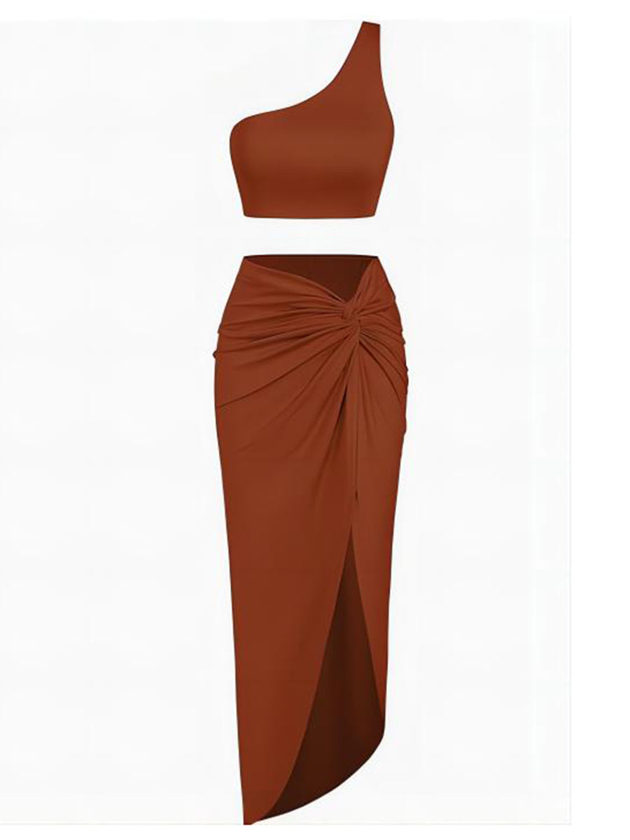 High-Slit-Twist-Skirt-Dress-Set-Orange