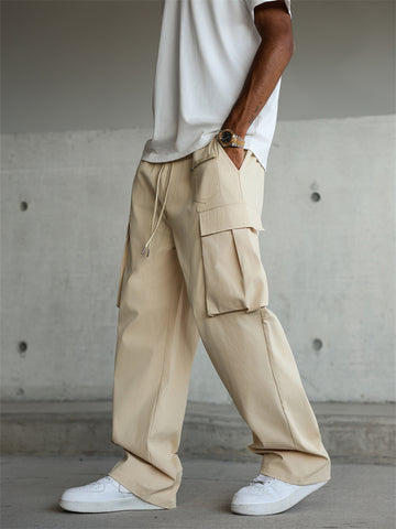 ZAFUL Men's Casual Cargo Pants Drawstring Elastic Waist Pants Loose Fit Joggers with Zip Pockets for Streetwear