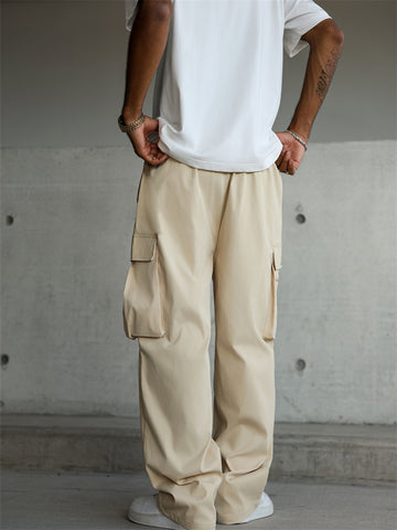 ZAFUL Men's Casual Cargo Pants Drawstring Elastic Waist Pants Loose Fit Joggers with Zip Pockets for Streetwear