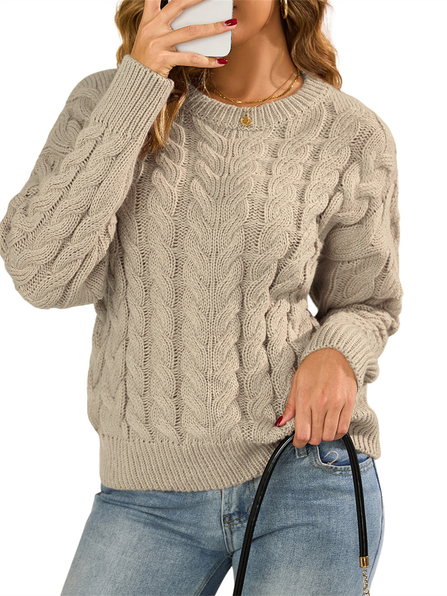 ZAFUL Sweater Long Sleeve Crewneck Oversized Sweater Fuzzy Knitted Pullover Tops