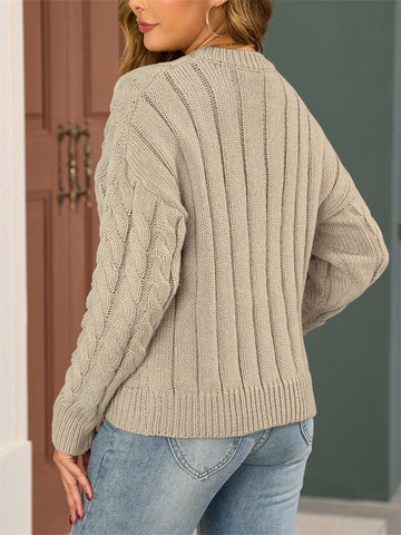 ZAFUL Sweater Long Sleeve Crewneck Oversized Sweater Fuzzy Knitted Pullover Tops