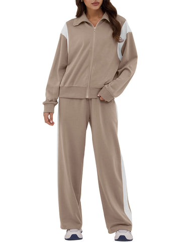 ZAFUL Women's Sweatsuits 2 Piece Outfits Zip Up Pullover Baggy Sweatpants