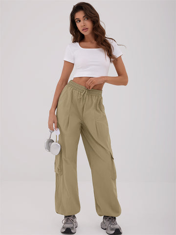 ZAFUL Women's Cargo Pants with Pockets Casual Elastic High Waisted Trousers