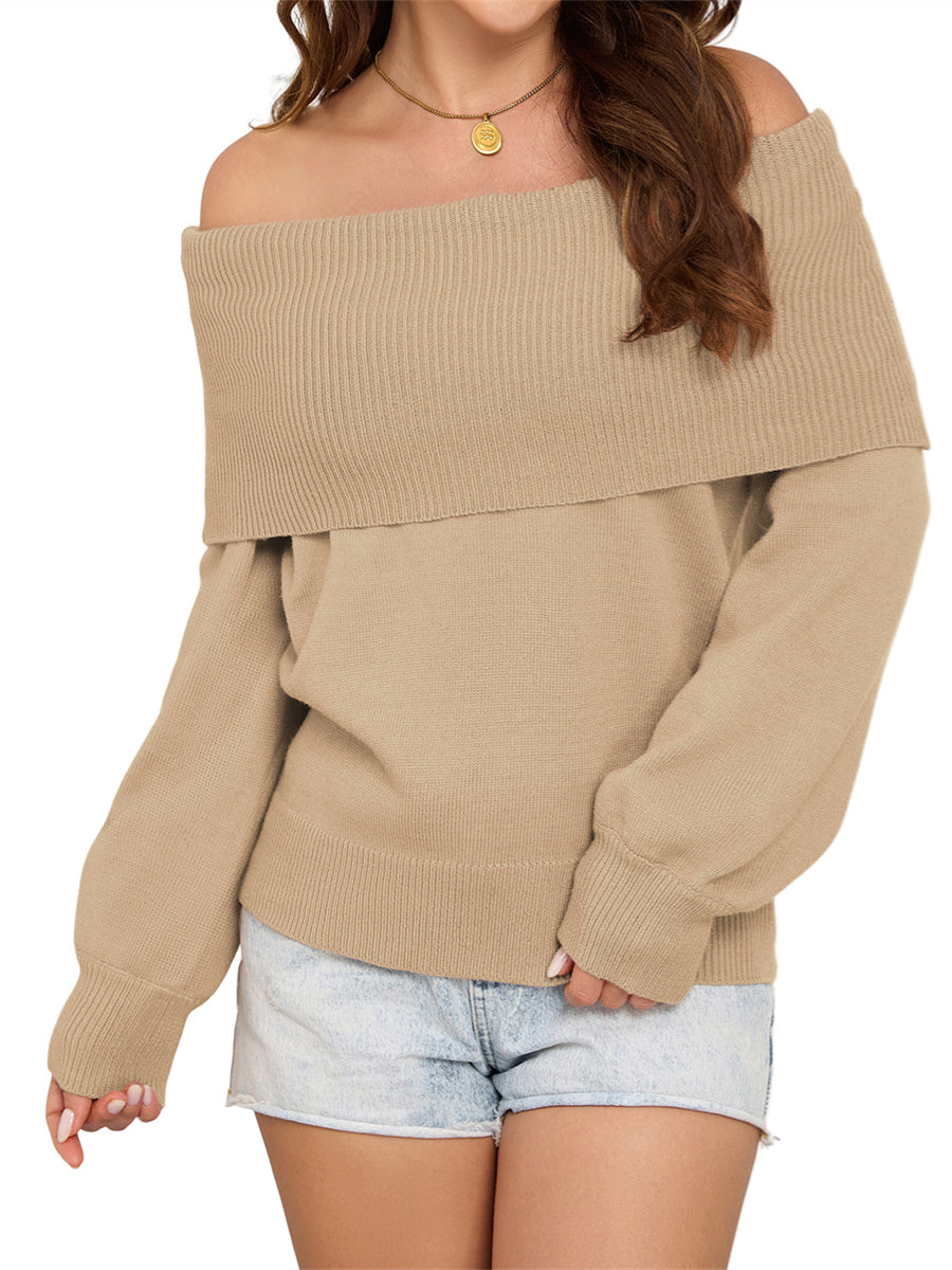 ZAFUL Women's Off Shoulder Sweater Long Lantern Sleeve Casual Knit Pullover