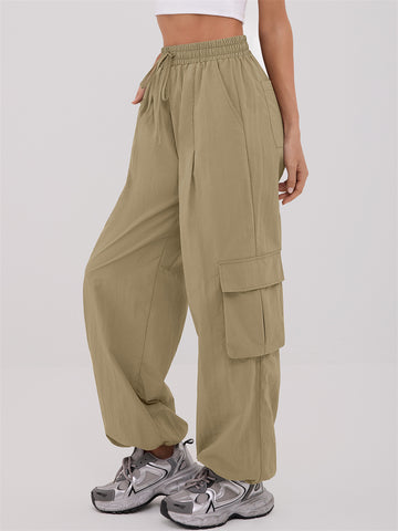 ZAFUL Women's Cargo Pants with Pockets Casual Elastic High Waisted Trousers