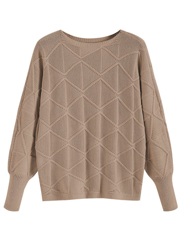 ZAFUL Women's Winter Round Neck Geometric Warm Knit Top Long Sleeve Sweater