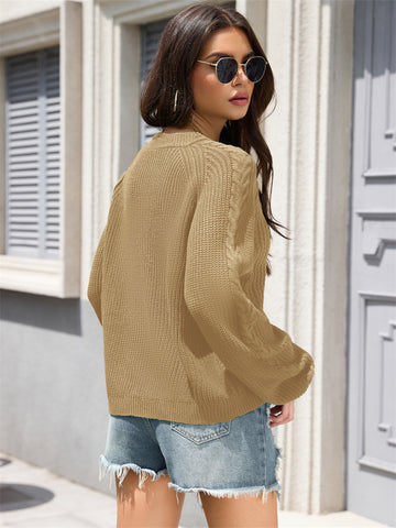 ZAFUL Women's Cable Knit Sweater Crewneck Long Lantern Sleeve Pullover-AMZ