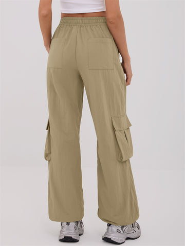 ZAFUL Women's Cargo Pants with Pockets Casual Elastic High Waisted Trousers